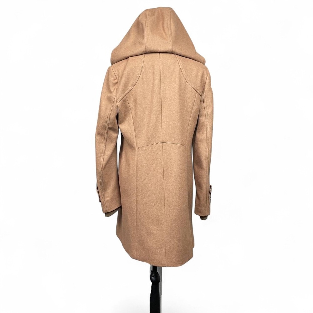 Vintage Y2K Kenneth Cole Wool Blend Hooded Camel Coat Longline Jacket 12 Travel - Picture 2 of 11